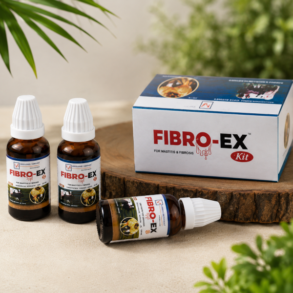 Fibro-EX Kit for Mastitis, Fibrosis & Hard Udder in Cows and Buffaloes | 3 x 30 ml Homeopathic Veterinary Drops | Udder Health Support Image