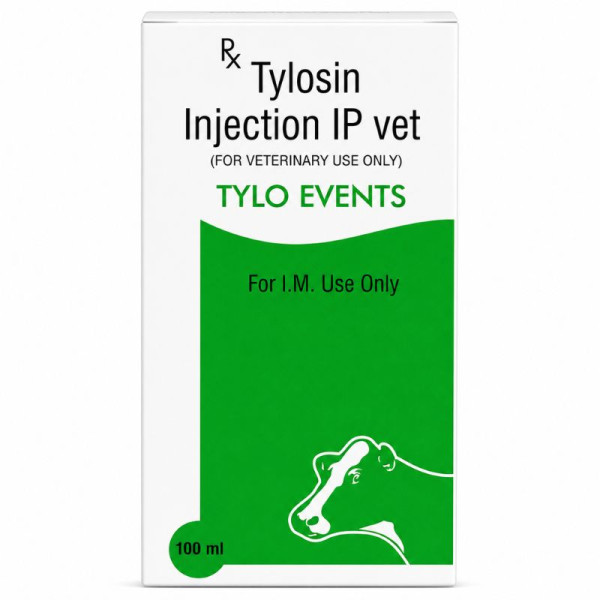 TYLO EVENTS Tylosin Injection IP Vet 100ml Veterinary I.M. Injection Image