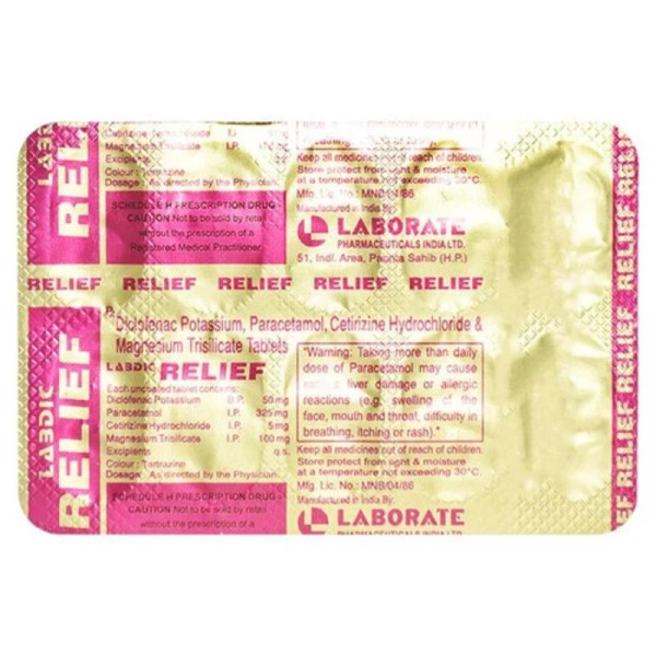 Relief Tablets by Laborate | Diclofenac, Paracetamol & Cetirizine | 10 Tablets Image